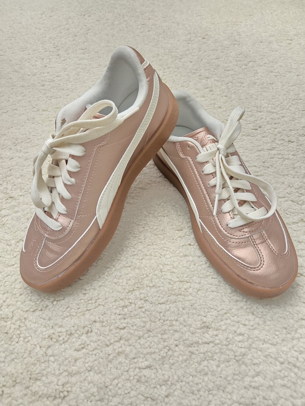 PUMA Metallic Rose Gold Classic Sneaker with White Stripe and Gum Sole